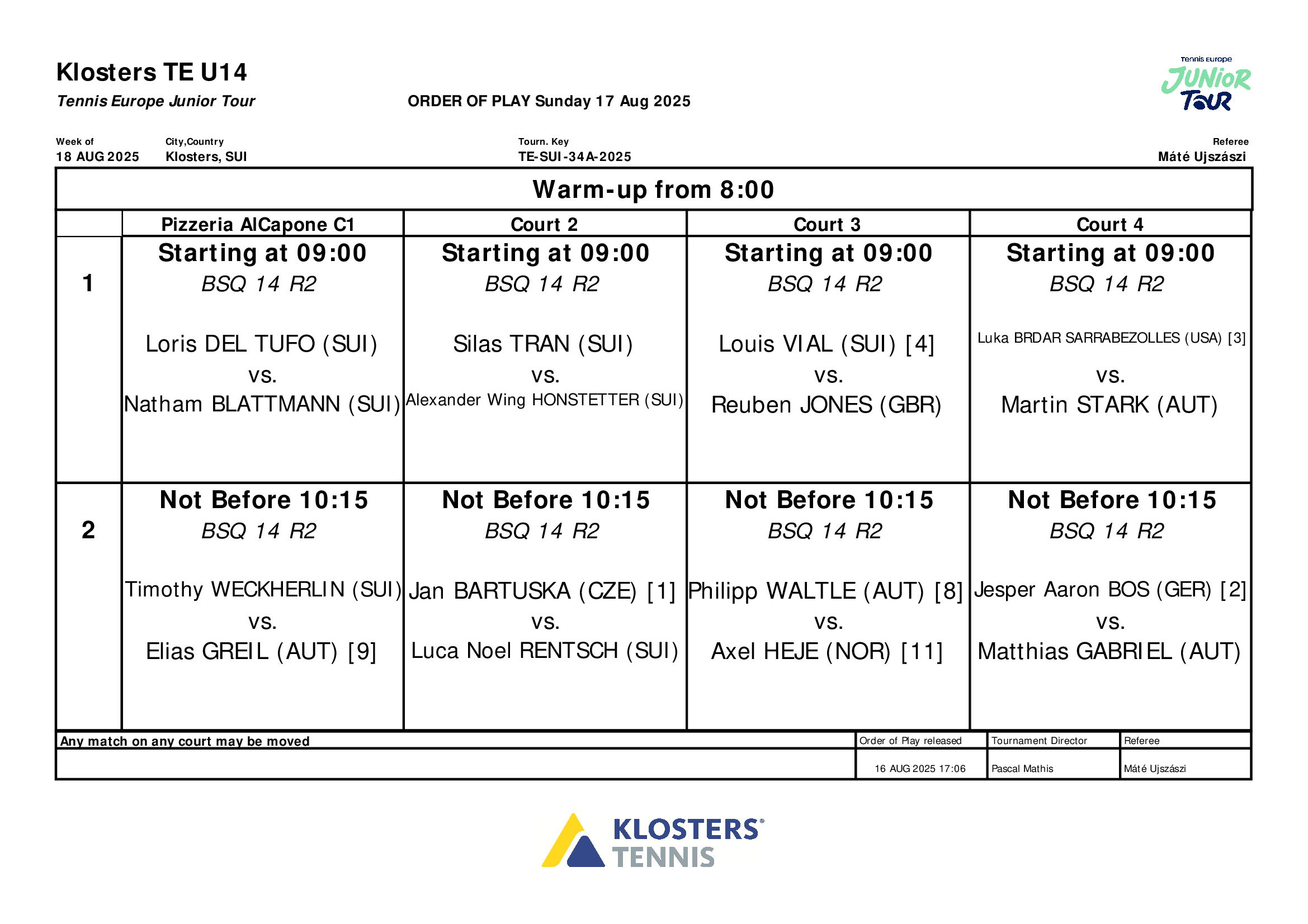 Order of Play