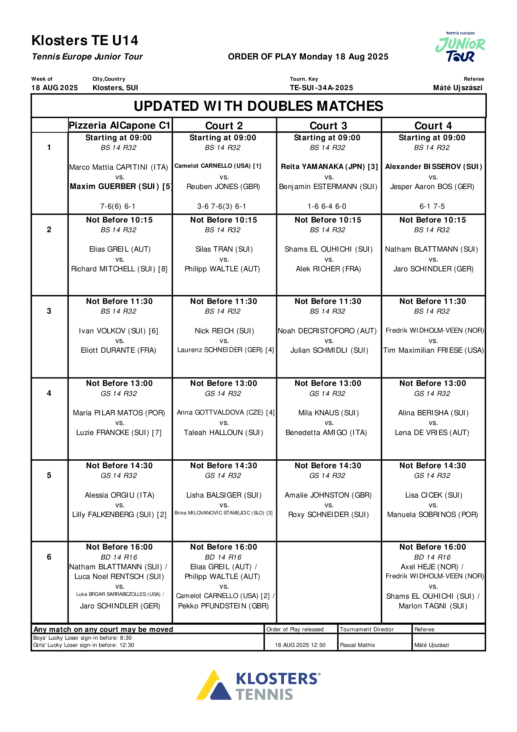 Order Of Play